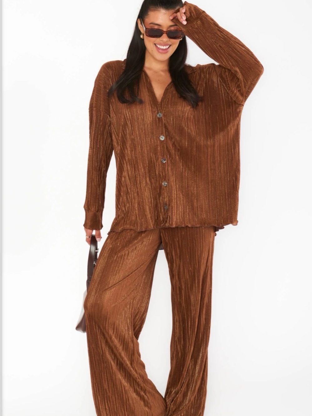 Show Me Your MuMu Chocolate Brown Ribbed Button-Front Lounge Set